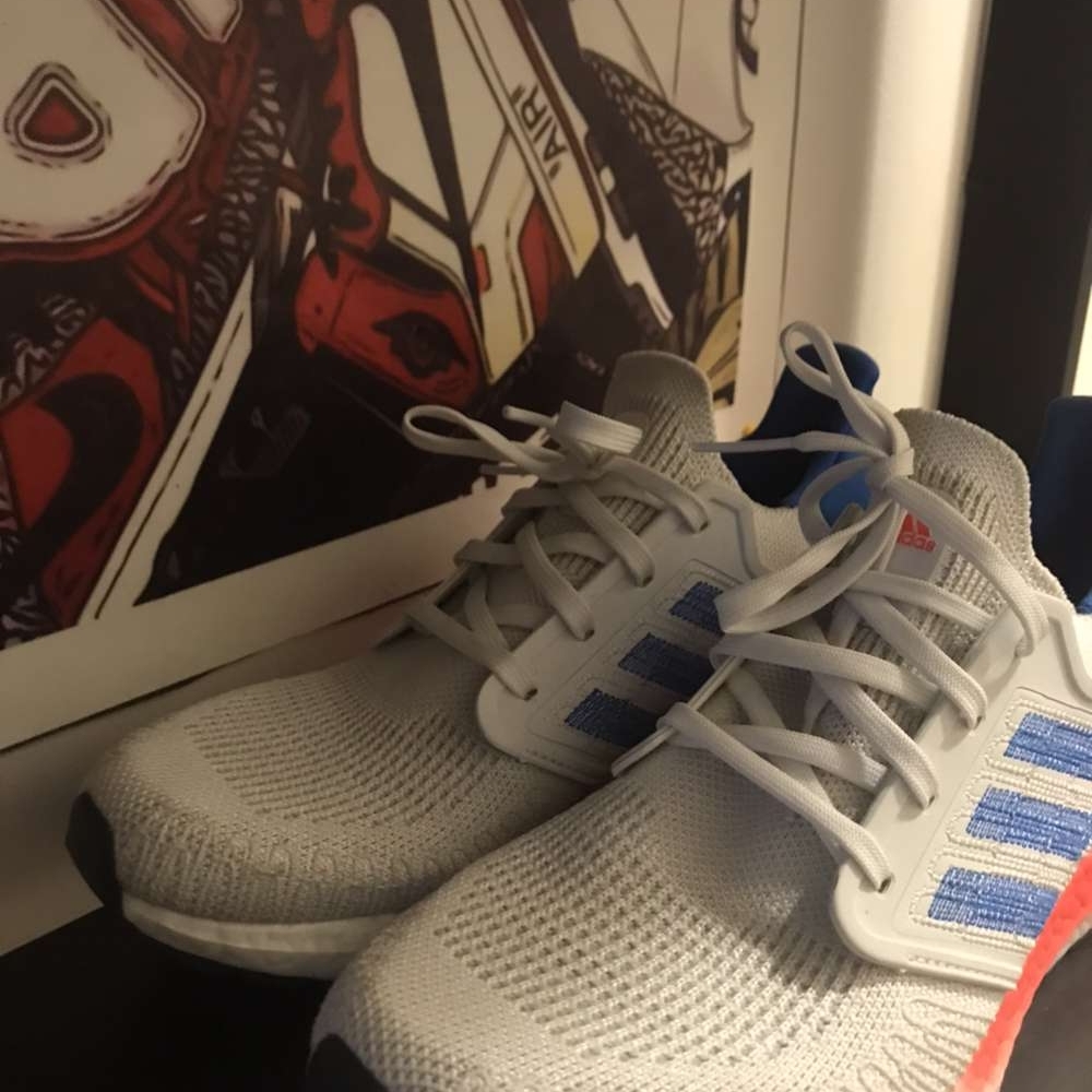 Adidas Ultraboost 20 White and Blue Sneakers with Red Accents - Picture 8 of 9